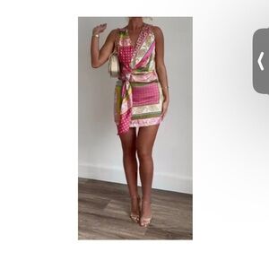 Zara Pink and Green Mini Dress